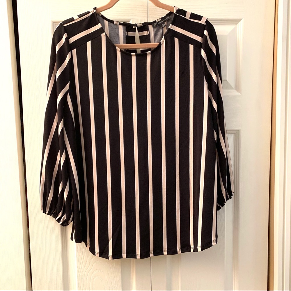 Adrianna Papell Plus Size BlkCream Stripe Blouse